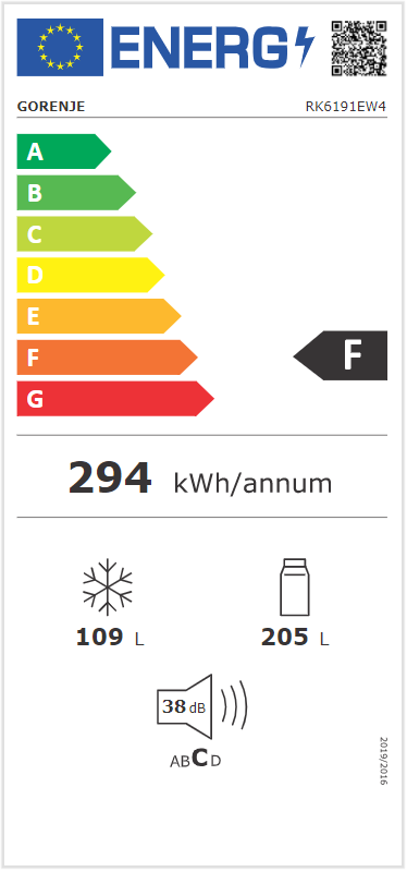 Gorenje RK6191EW4 fehér, alulfagyasztós, Hűtő:205L, Fagyasztó:109L, hűtőszekrény