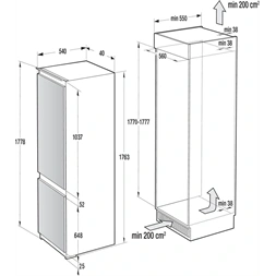 Gorenje RKI517EP1 beépíthető,alulfagyasztós, Hűtő:183L, Fagyasztó:67L, hűtőszekrény