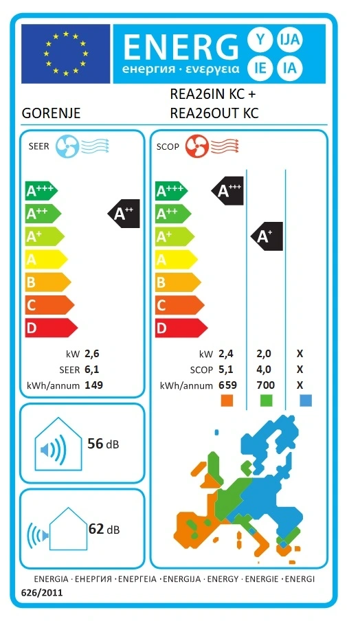 Gorenje Rea 2,6KW split klíma beépített WIFI REA26 KC