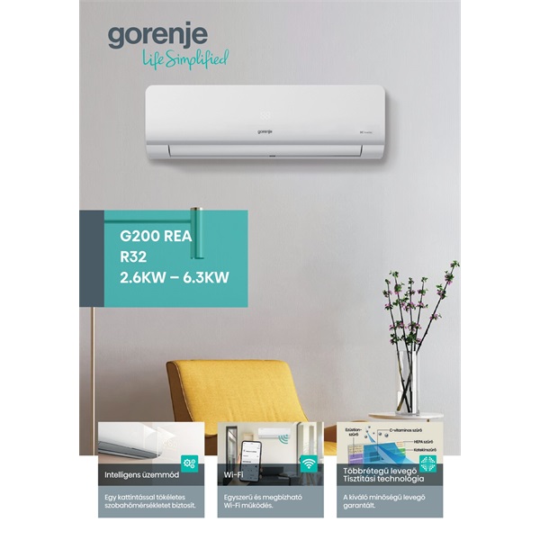 Gorenje Rea 2,6KW split klíma csepptálca fűtéssel, beépített WIFI REA26 KC