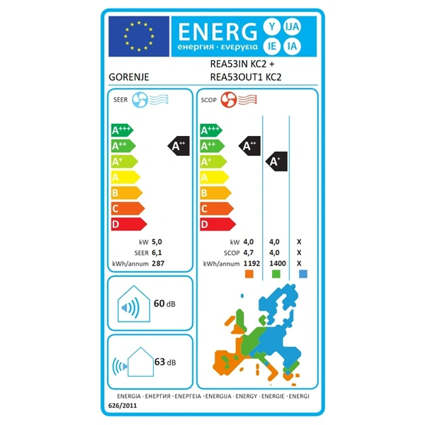Gorenje Rea 5,3KW split klíma csepptálca fűtéssel, beépített WIFI REA53 KC