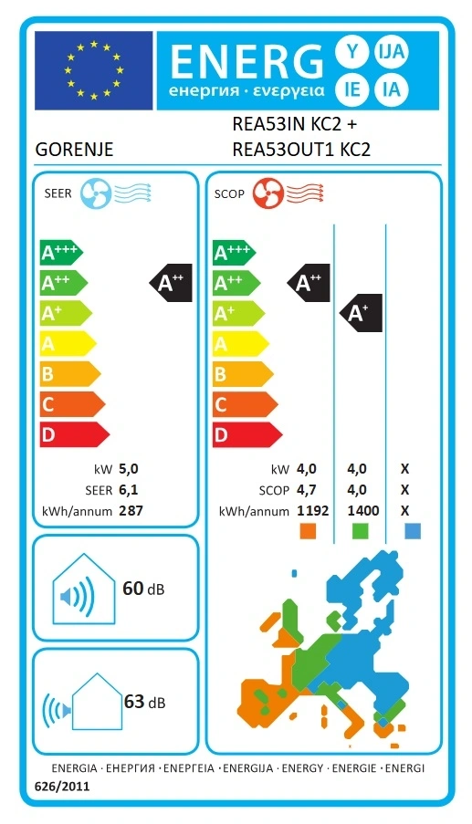 Gorenje Rea 5,3KW split klíma csepptálca fűtéssel, beépített WIFI REA53 KC