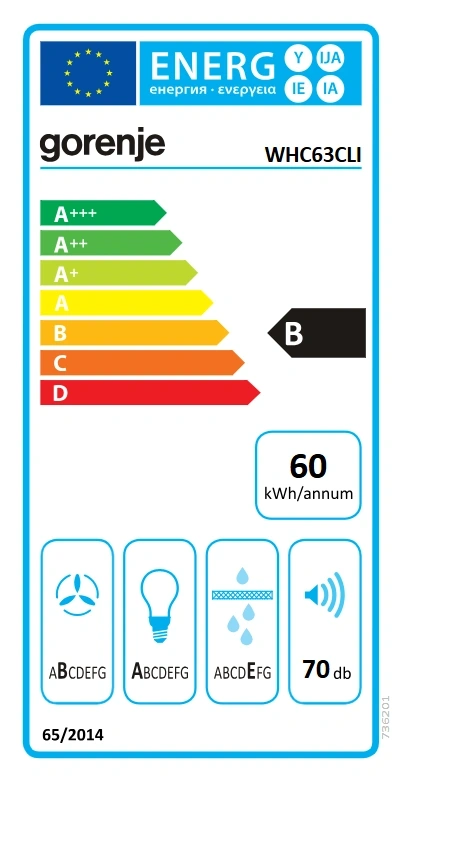 Gorenje WHC63CLI elefántcsontszín, fali, méret:60cm, zajszint:70dB, páraelszívó