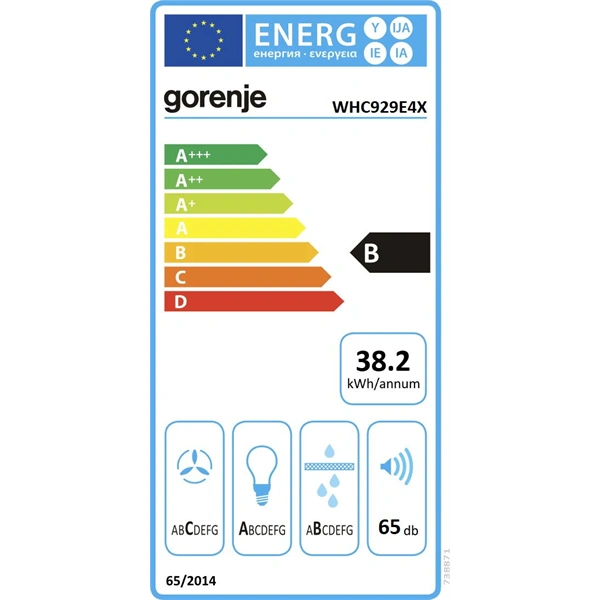 Gorenje WHC929E4X inox, fali kürtős, méret:90cm, zajszint:65dB, páraelszívó