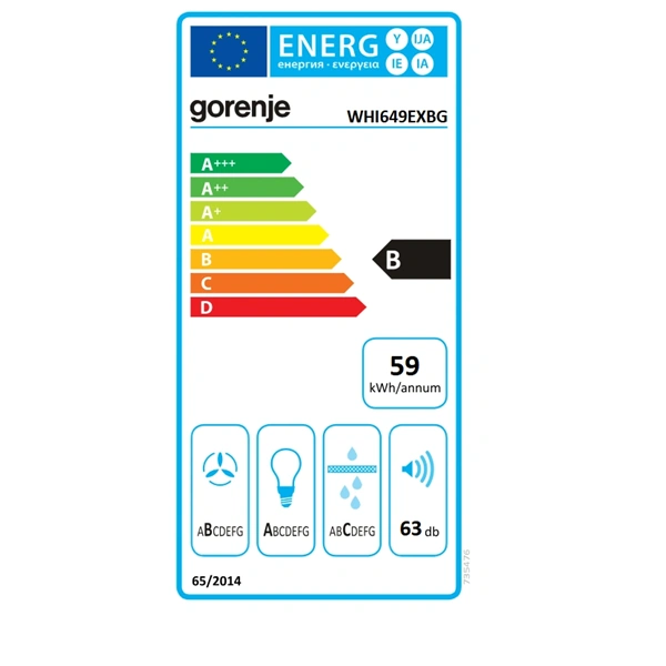 Gorenje WHI649EXBG inox-fekete, kürtős, méret:60cm, zajszint:63dB, páraelszívó
