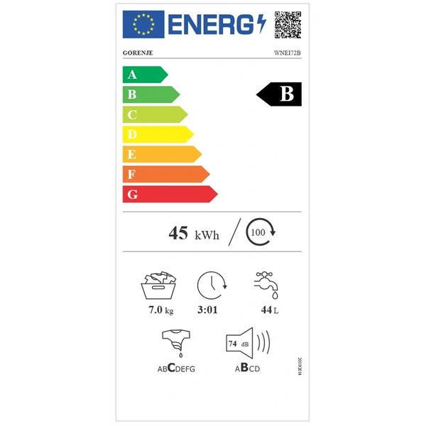 Gorenje WNEI72B fehér, elöltöltős, max.1200ford., 7 kg, mosógép (Használt - B)