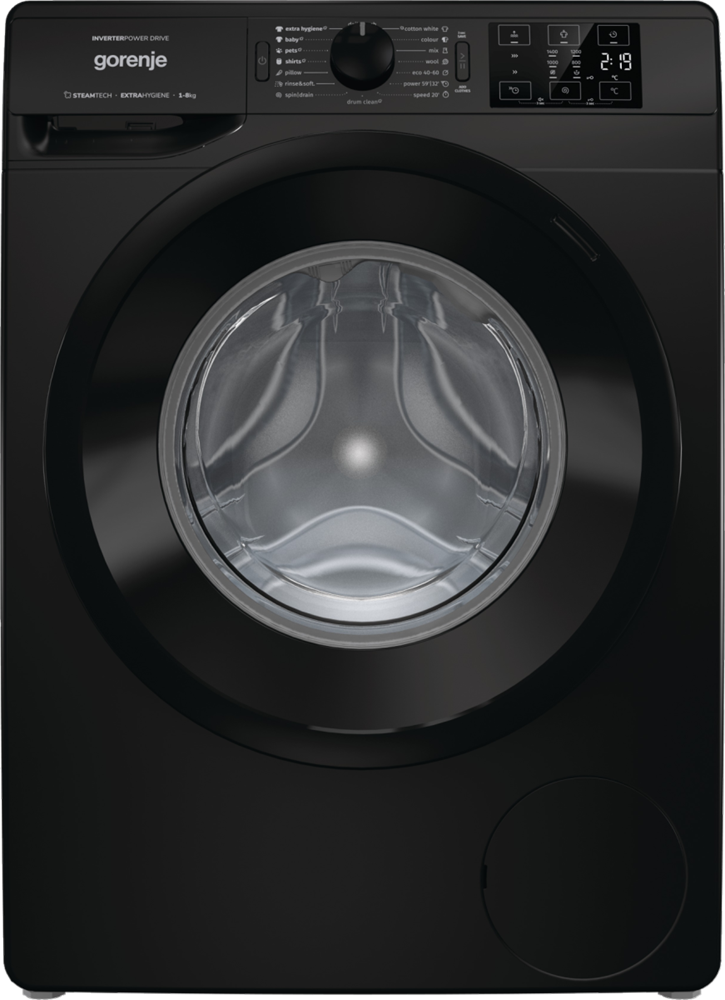 Gorenje WNEI84AS/B fekete, elöltöltős, max.1400ford., 8 kg, mosógép