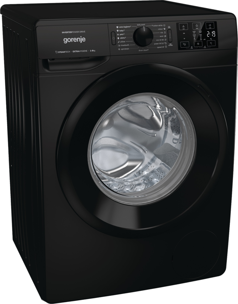Gorenje WNEI84AS/B fekete, elöltöltős, max.1400ford., 8 kg, mosógép
