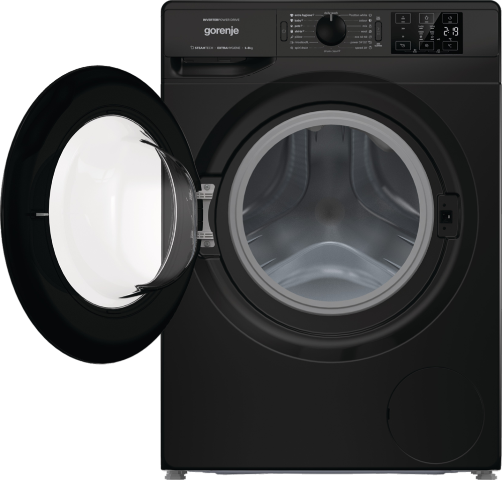 Gorenje WNEI84AS/B fekete, elöltöltős, max.1400ford., 8 kg, mosógép