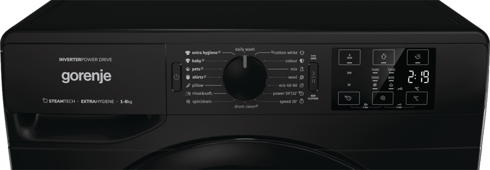 Gorenje WNEI84AS/B fekete, elöltöltős, max.1400ford., 8 kg, mosógép