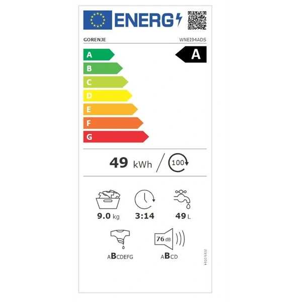 Gorenje WNEI94ADS fehér, elöltöltős, max.1400ford., 9 kg, mosógép (Újszerű)