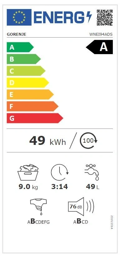 Gorenje WNEI94ADS fehér, elöltöltős, max.1400ford., 9 kg, mosógép (Újszerű)