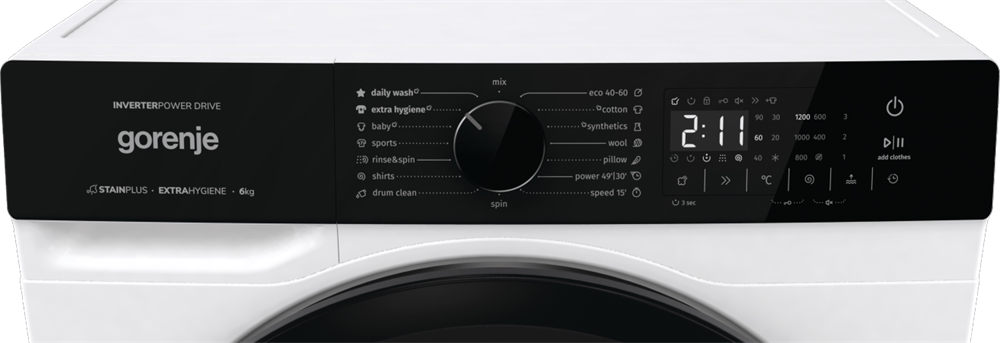 Gorenje WNHA62SASEU fehér, elöltöltős, keskeny, max.1200ford., 6 kg, mosógép