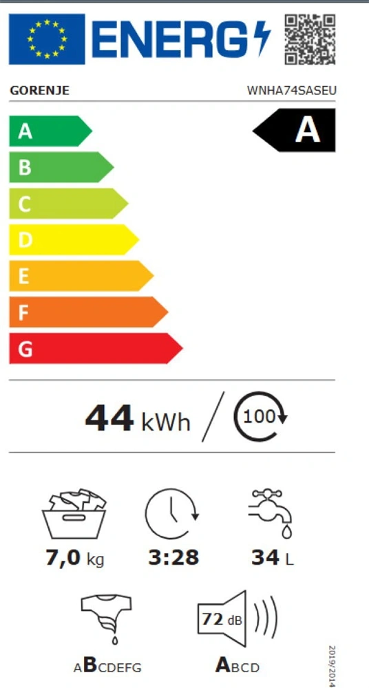 Gorenje WNHA74SASEU fekete-fehér, elöltöltős, max.1400ford., 7kg,mosógép