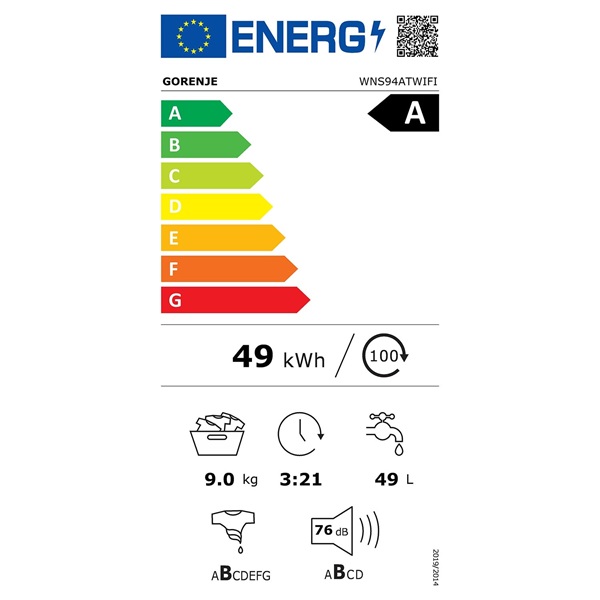 Gorenje WNS94ATWIFI fehér, elöltöltős, max.1400ford., 9 kg, mosógép