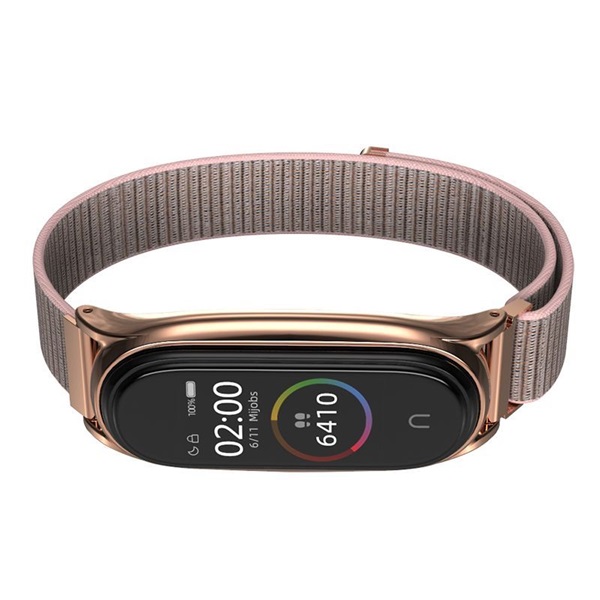 Haffner FN0213 Xiaomi Mi Smart Band 5/Band 6 Nylon rose gold rozsdamentes acél óraszíj