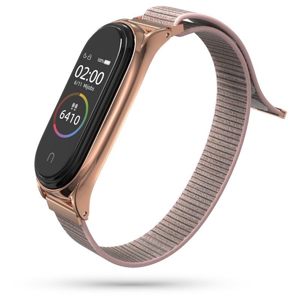 Haffner FN0213 Xiaomi Mi Smart Band 5/Band 6 Nylon rose gold rozsdamentes acél óraszíj