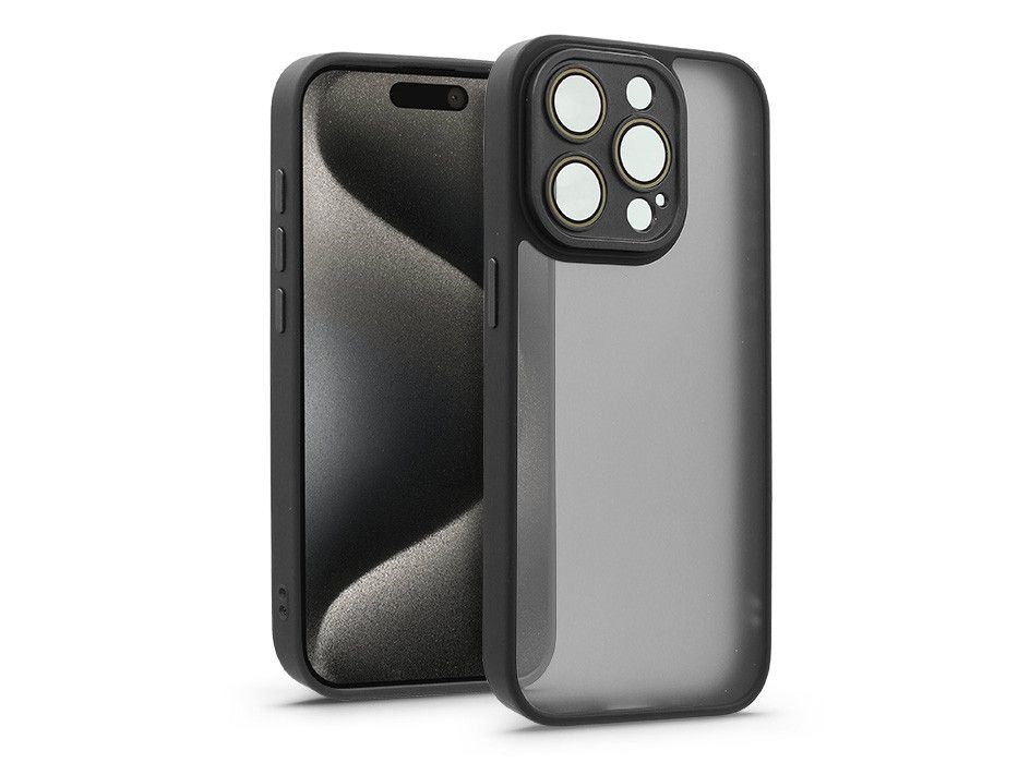 Haffner HF241079 Apple iPhone 15 Pro Max Variete fekete hátlap kameravédő peremmel, lencsevédő üveggel