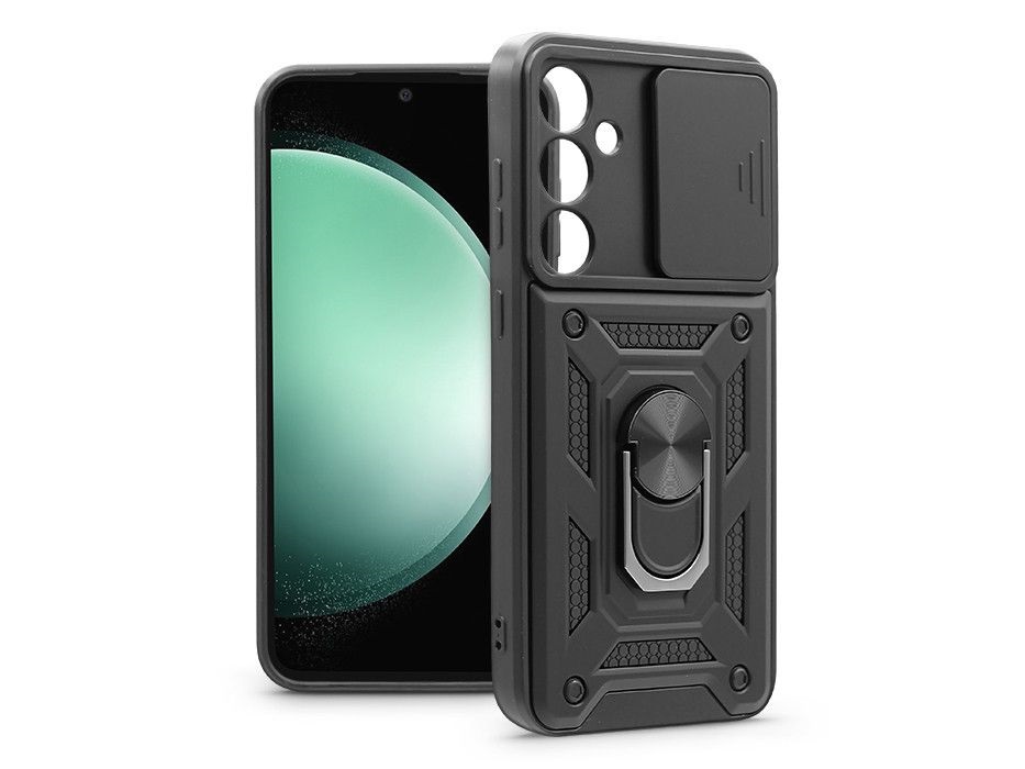 Haffner HF259678 Samsung Galaxy S23 FE Slide Armor fekete ütésálló hátlap gyűrűvel és kameravédővel