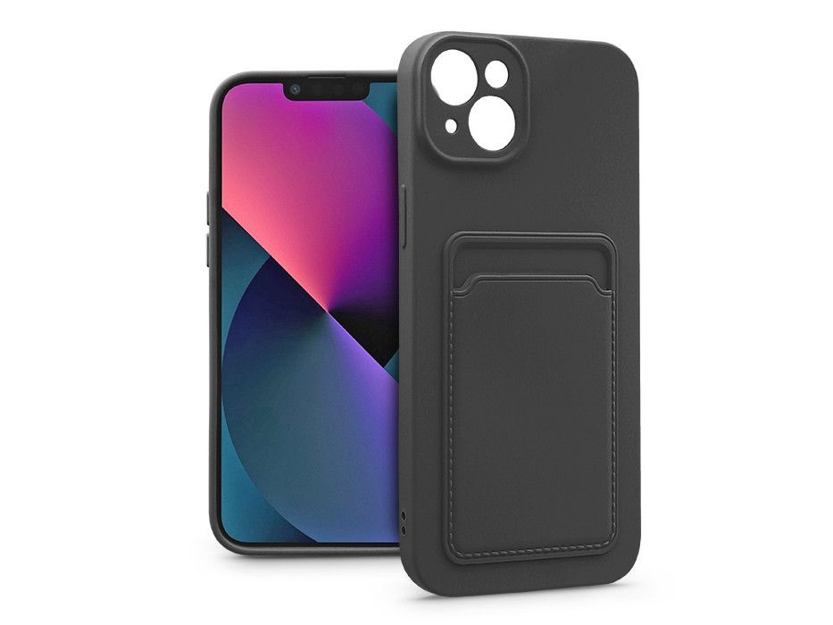 Haffner PT-6731 iPhone 13 fekete szilikon hátlap kártyatartóval