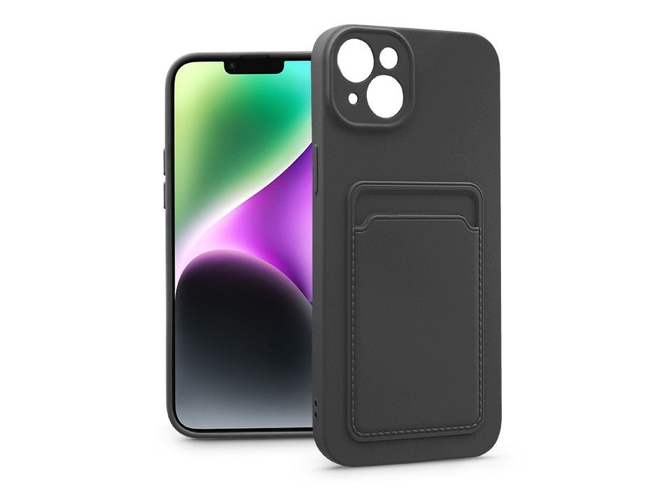 Haffner PT-6735 iPhone 14 Plus fekete szilikon hátlap kártyatartóval