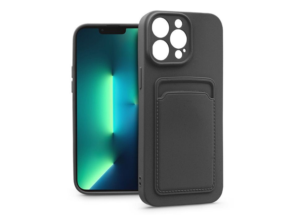 Haffner PT-6743 iPhone 13 Pro fekete szilikon hátlap kártyatartóval