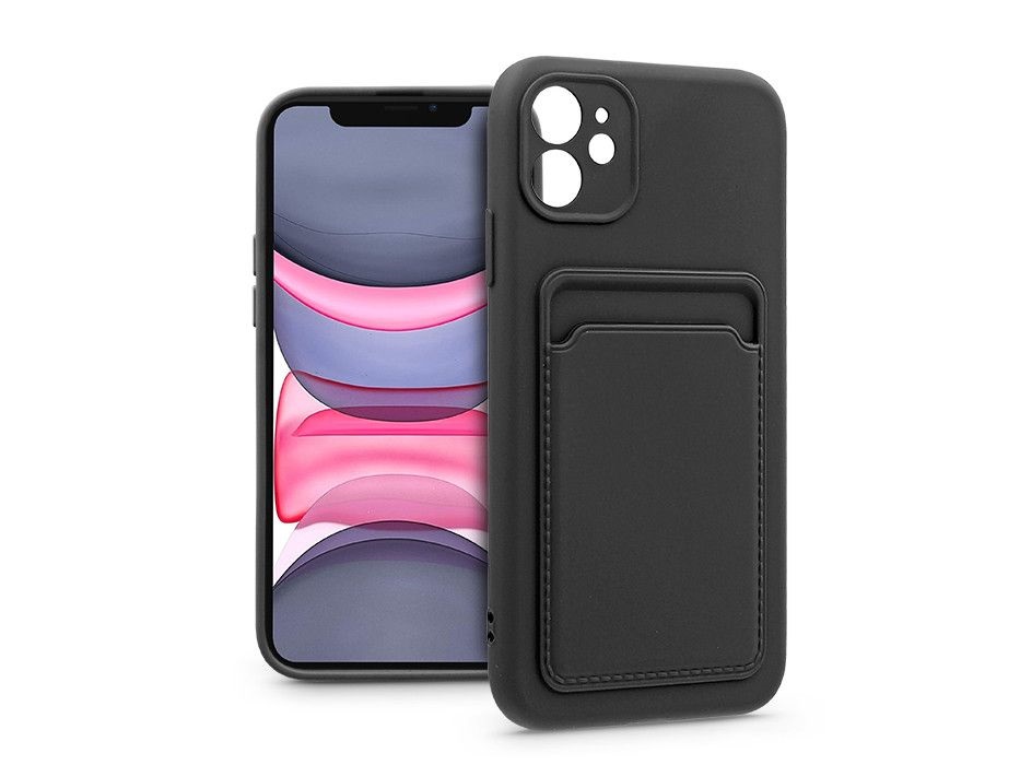 Haffner PT-6745 iPhone 11 fekete szilikon hátlap kártyatartóval