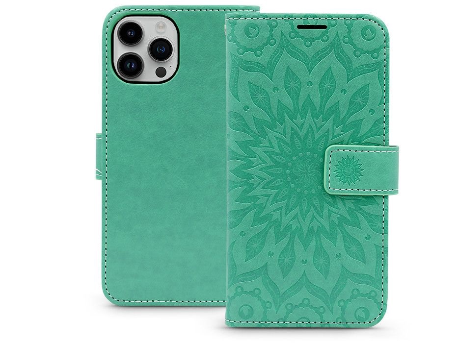 Haffner PT-6785 Apple iPhone 15 mandala zöld Mezzo Book Flip bőrtok