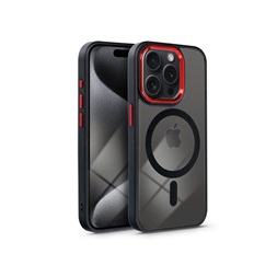 Haffner PT-6836 Apple iPhone 15 Pro Edge Mag Cover fekete/piros/átlátszó szilikon hátlap