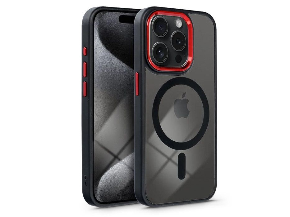 Haffner PT-6836 Apple iPhone 15 Pro Edge Mag Cover fekete/piros/átlátszó szilikon hátlap