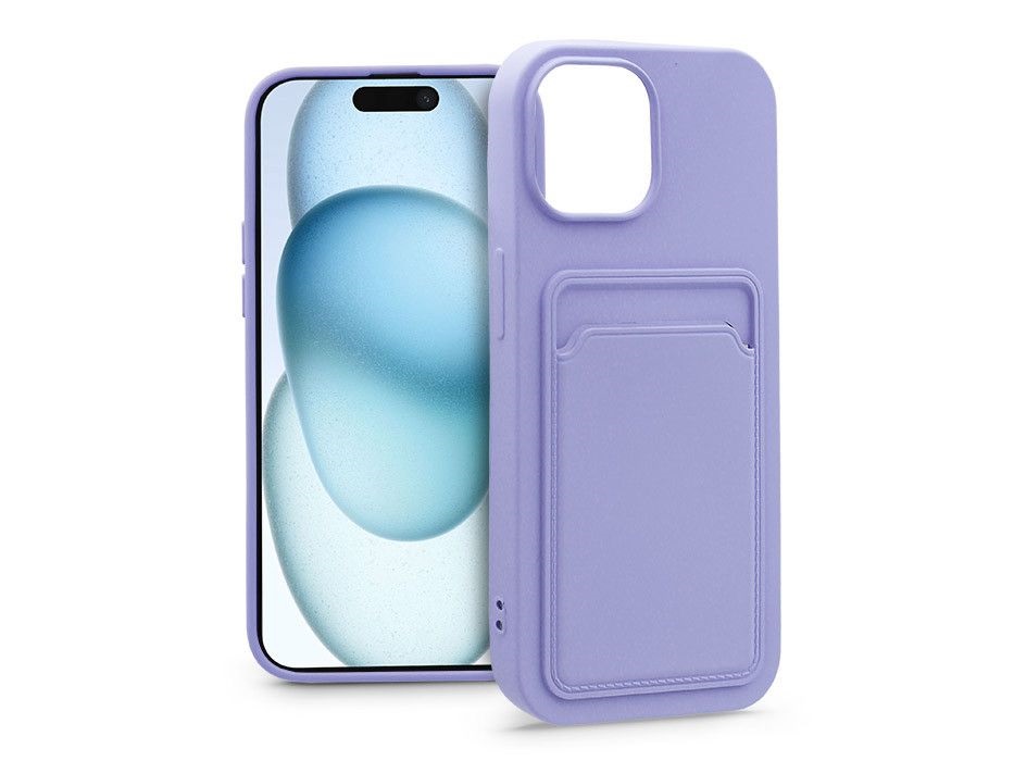 Haffner PT-6842 Apple iPhone 15 Card Case lila szilikon hátlap kártyatartóval