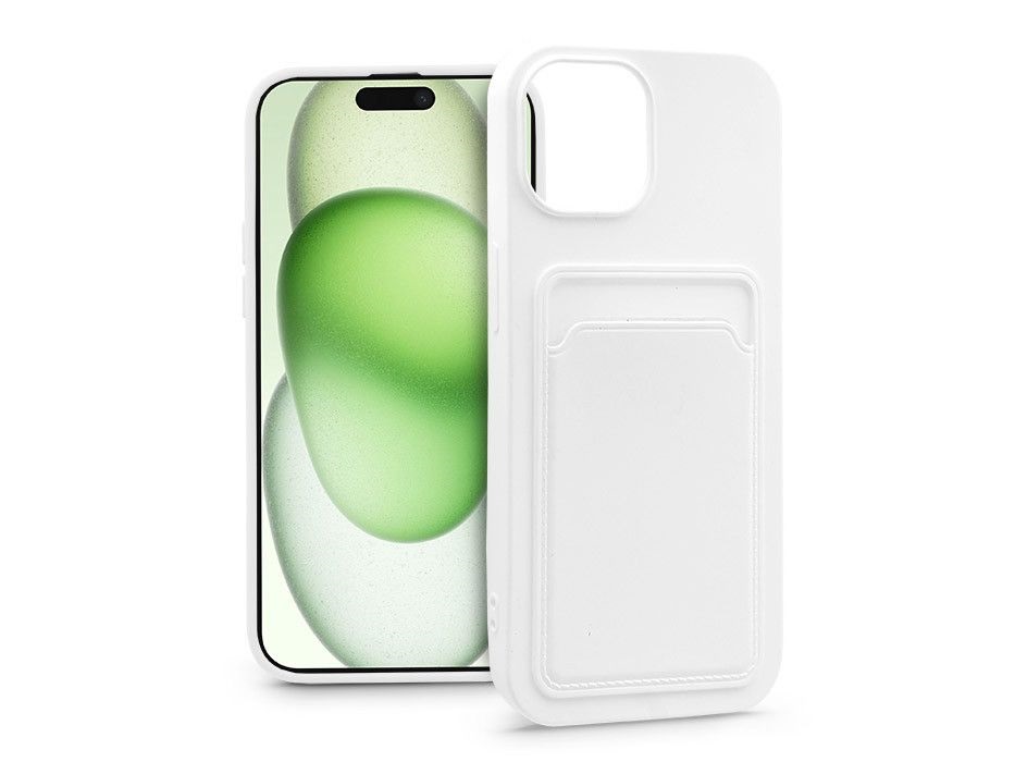 Haffner PT-6843 Apple iPhone 15 Plus Card Case fehér szilikon hátlap kártyatartóval