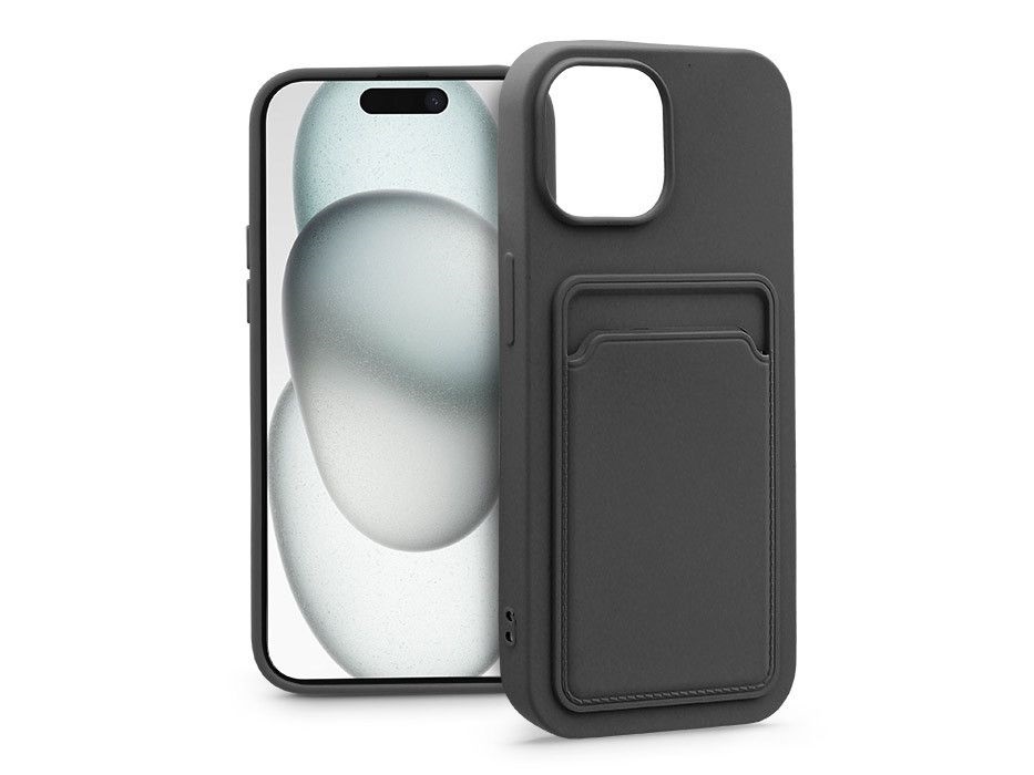 Haffner PT-6844 Apple iPhone 15 Plus Card Case fekete szilikon hátlap kártyatartóval