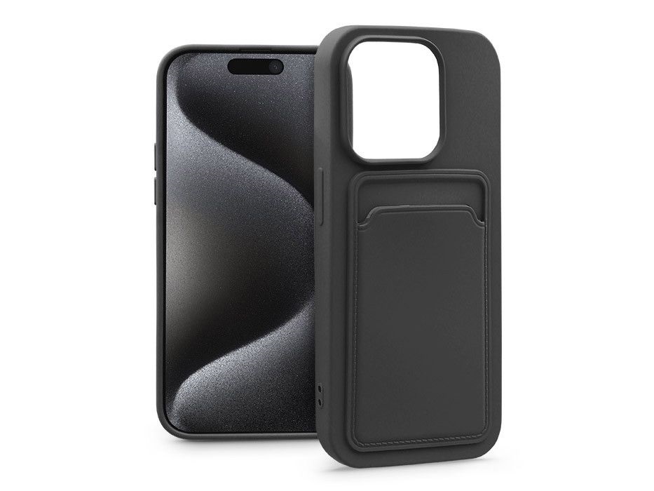 Haffner PT-6847 Apple iPhone 15 Pro Card Case fekete szilikon hátlap kártyatartóval