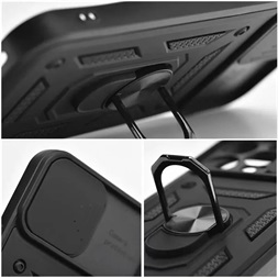 Haffner PT-6864 Apple iPhone 15 Slide Armor fekete ütésálló hátlap gyűrűvel és kameravédővel