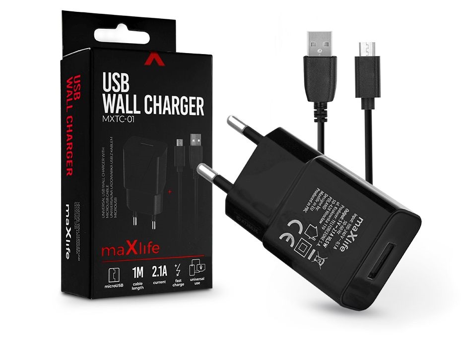 Haffner TF-0125 2,1A microUSB fekete hálózati töltő