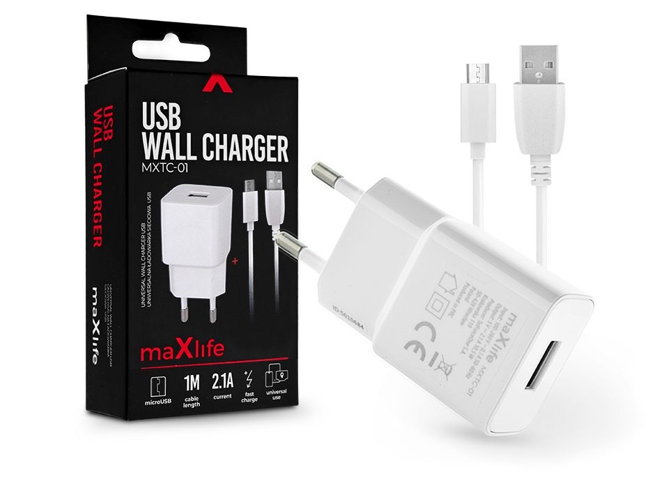 Haffner TF-0126 2,1A microUSB fehér hálózati töltő