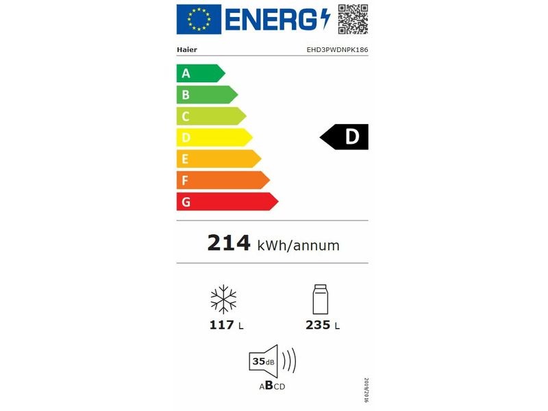 Haier EHD3PWDNPK18 Hűtő:235L, Fagyasztó:117L, Total No Frost hűtőszekrény