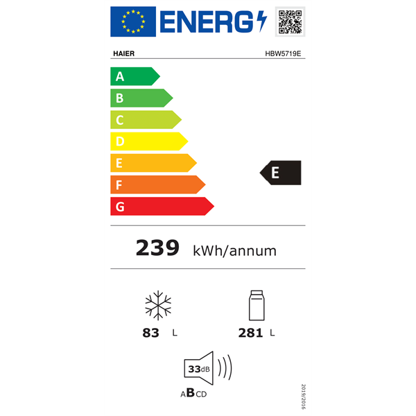 Haier HBW5719E beépíthető alulfagyasztós hűtőszekrény