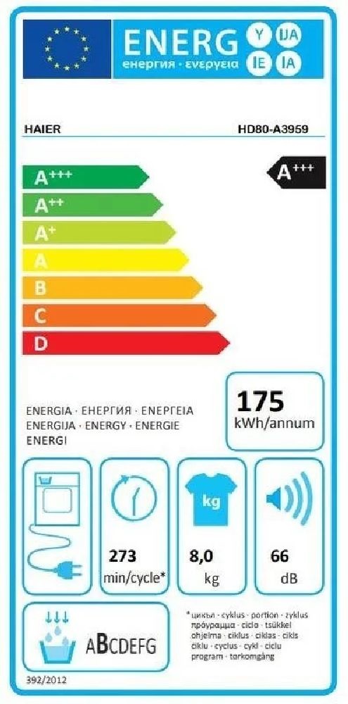 Haier HD80-A2939-S fehér, 8 kg, hőszivattyús, szárítógép