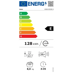 Haier HD80-E929E-S fehér-fekete, 8kg, hőszivattyús szárítógép