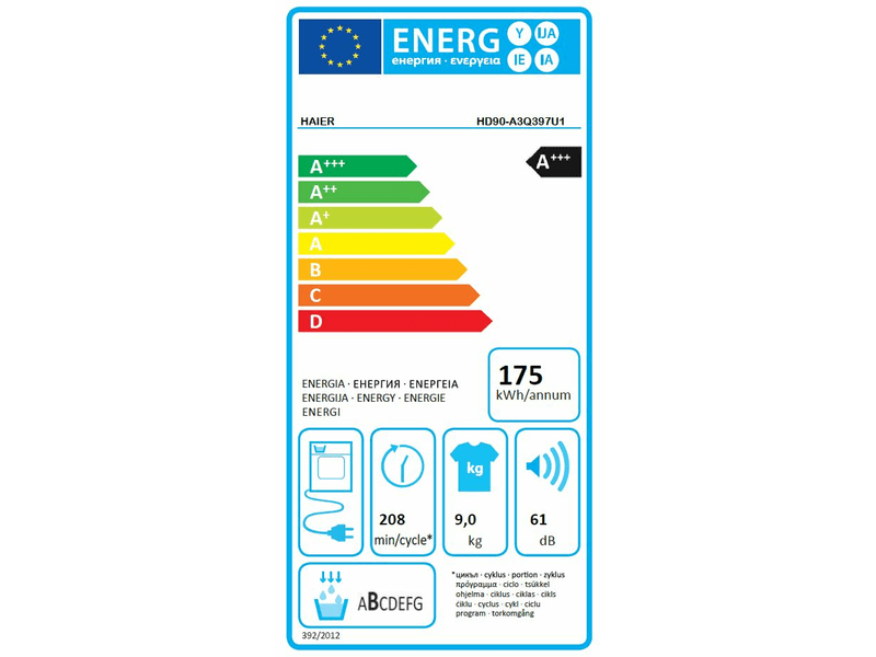 Haier HD90-A3Q397U1-S fehér, 9 kg, hőszivattyús, szárítógép
