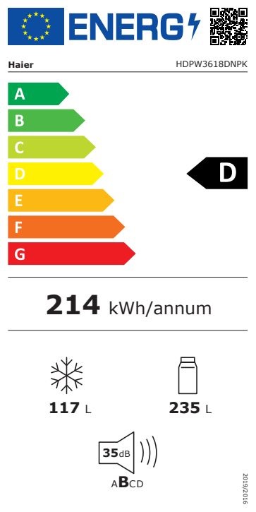 Haier HDPW3618DNPK inox, alulfagyasztós, Hűtő:235L, Fagyasztó:117L, Total No frost hűtőszekrény