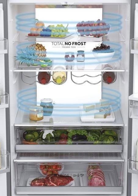 Haier HFW7720ENMB, négyajtós, alulfagyasztós, Hűtő:337L, Fagyasztó:140L, Total No frost hűtőszekrény