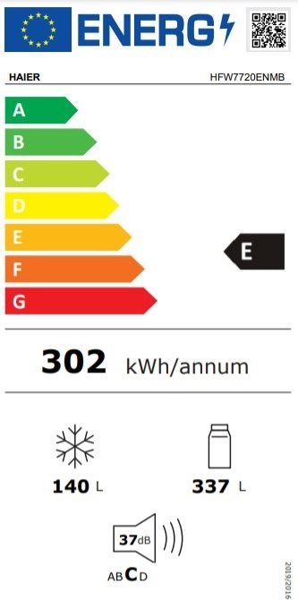 Haier HFW7720ENMB, négyajtós, alulfagyasztós, Hűtő:337L, Fagyasztó:140L, Total No frost hűtőszekrény