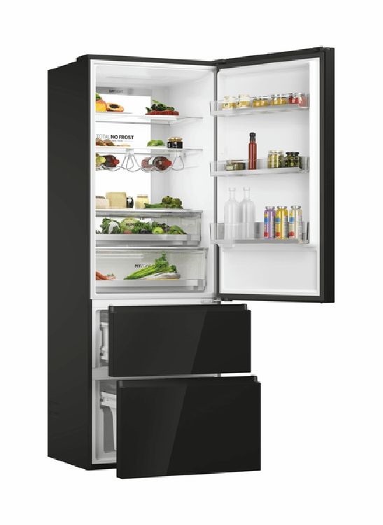 Haier HTW7720DNGB fekete, francia ajtós, alulfagyasztós, Hűtő:343L, Fagyasztó:140L, Total No frost hűtőszekrény