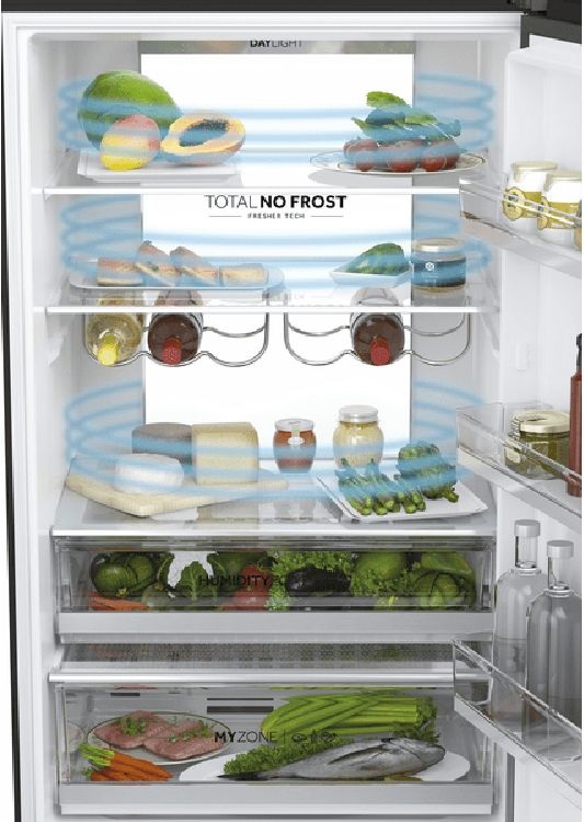 Haier HTW7720DNGB fekete, francia ajtós, alulfagyasztós, Hűtő:343L, Fagyasztó:140L, Total No frost hűtőszekrény