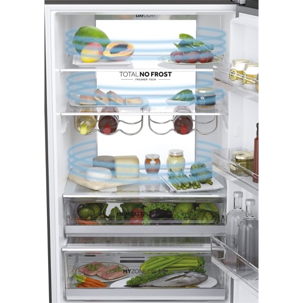 Haier HTW7720ENMB fekete, francia ajtós, alulfagyasztós, Hűtő:343L, Fagyasztó:140L, No frost hűtőszekrény