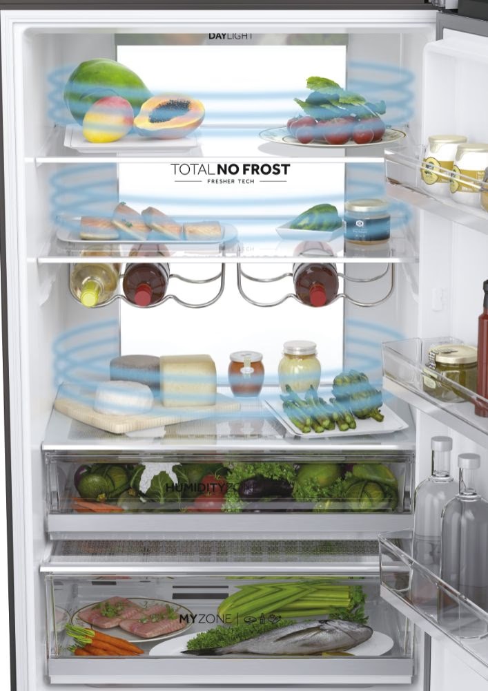 Haier HTW7720ENMB fekete, francia ajtós, alulfagyasztós, Hűtő:343L, Fagyasztó:140L, No frost hűtőszekrény