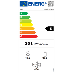 Haier HTW7720ENMB fekete, francia ajtós, alulfagyasztós, Hűtő:343L, Fagyasztó:140L, No frost hűtőszekrény